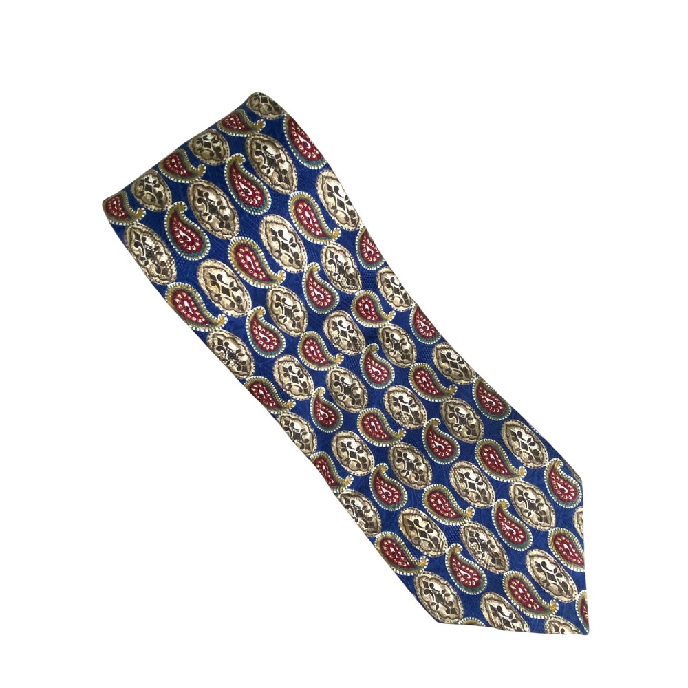 Bill Blass Mens‎ Silk Tie Blue Red Gold Paisley Medallion Classic Business 56X4